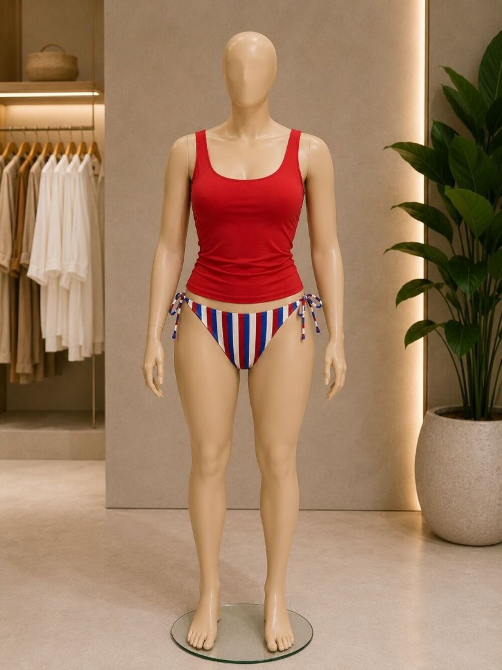 Shade & Shore XL 16 Striped Side-Tie Bikini Bottoms Red/White/Blue
